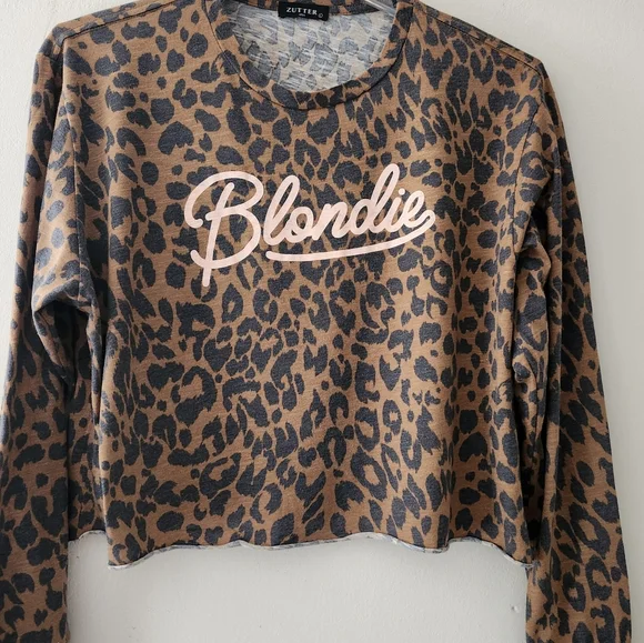 Zutter Vintage Long Sleeve Animal Print "Blondie" Cropped T-shirt Size:L - Picture 4 of 10